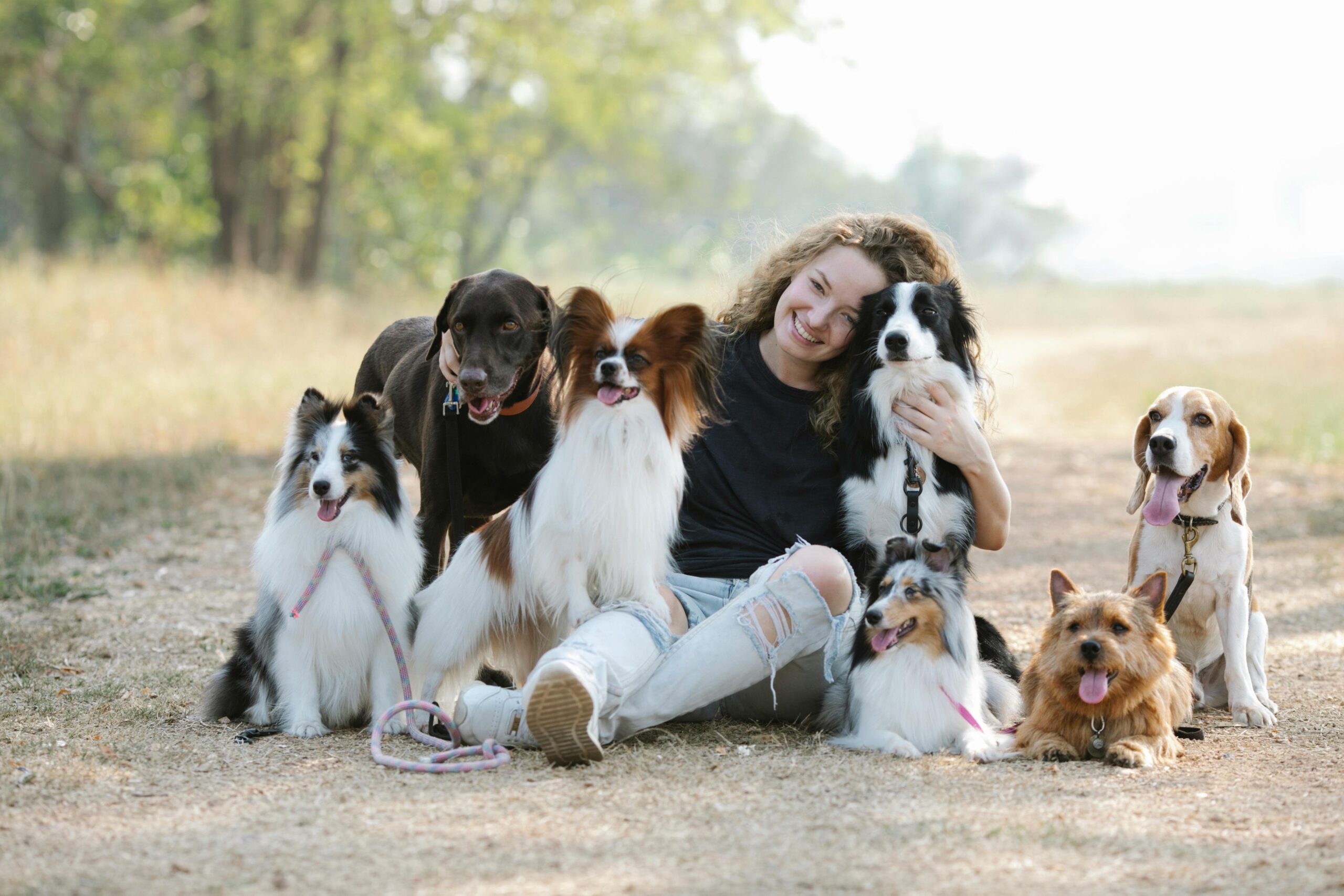 Happy dog owner