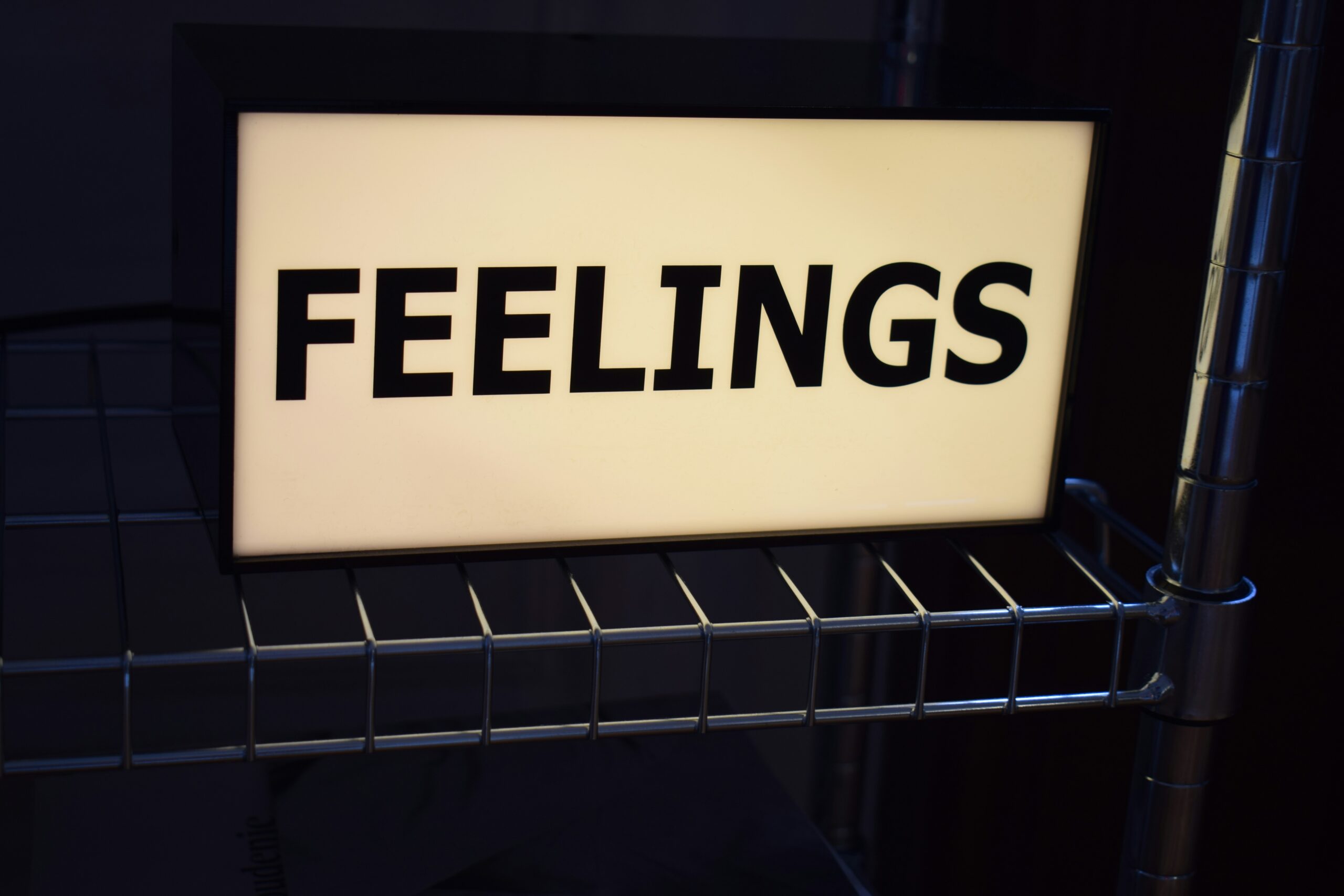 a sign that says feelings on it